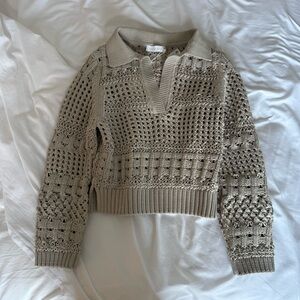 Jonathan Simkhai Open-Knit Polo Sweater in Taupe